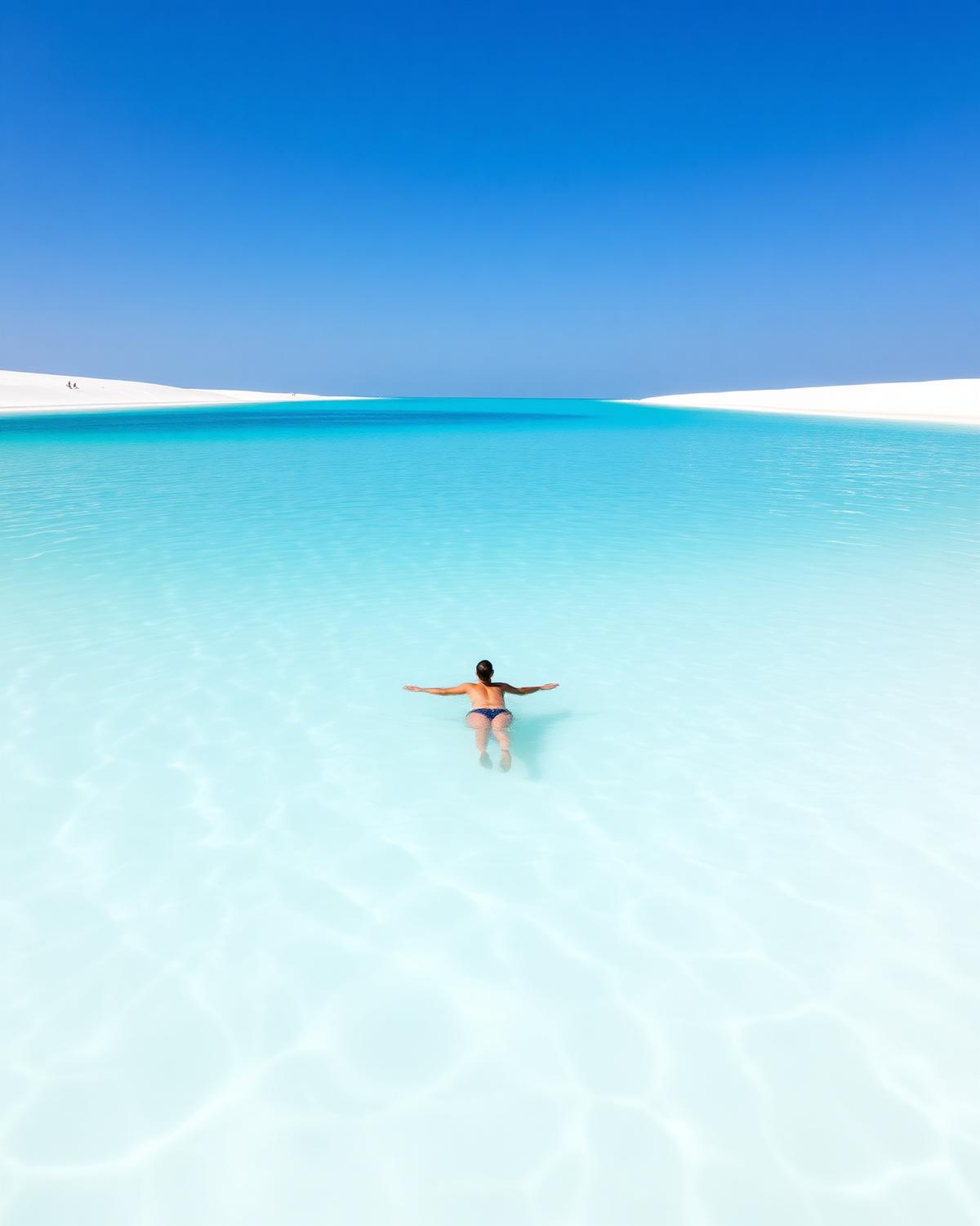 Lagoa Azul cristalina entre as dunas dos Lençóis Maranhenses